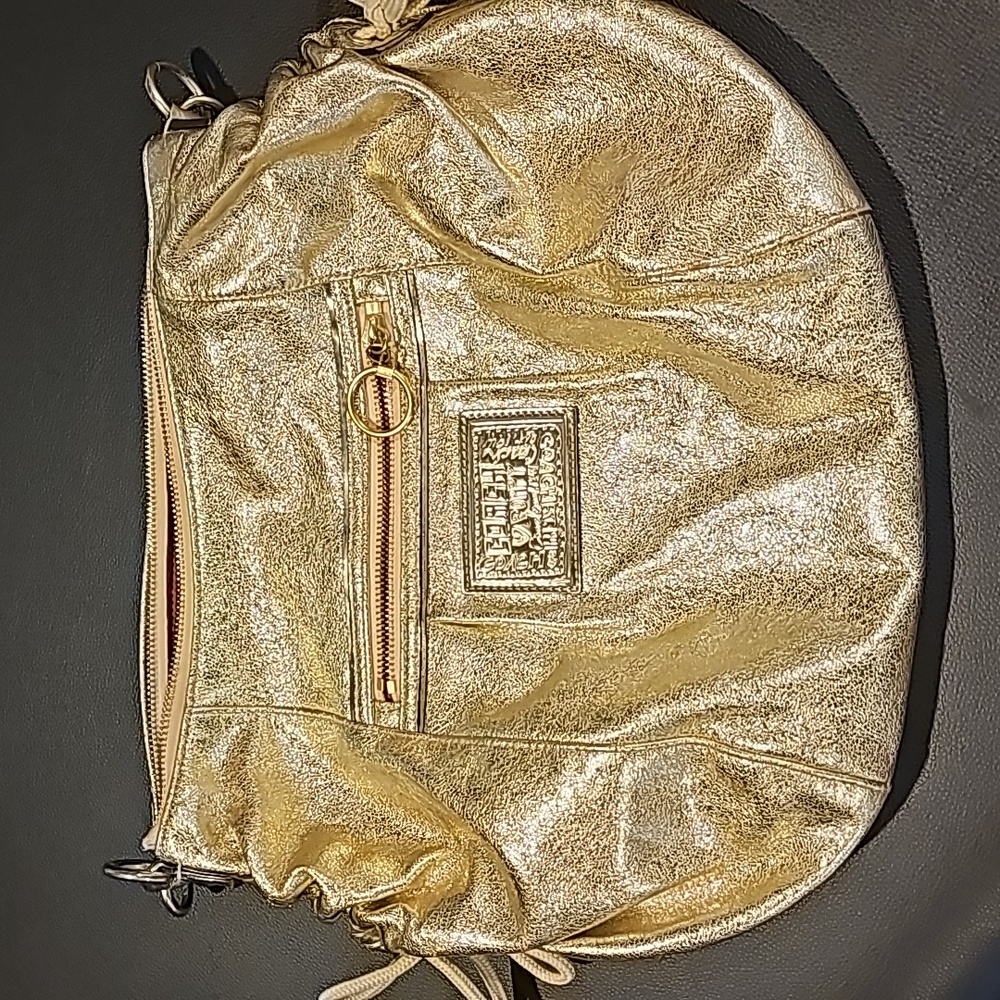 Coach Poppy Groovy Gold Metallic Leather Crossbody Bag Hand Purse 20383
